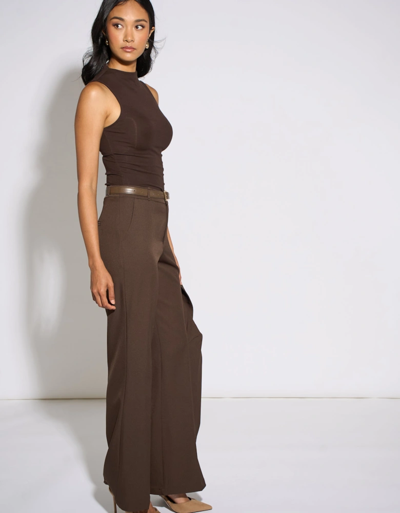 Brown Wide Leg Belted Tailoring Trouser