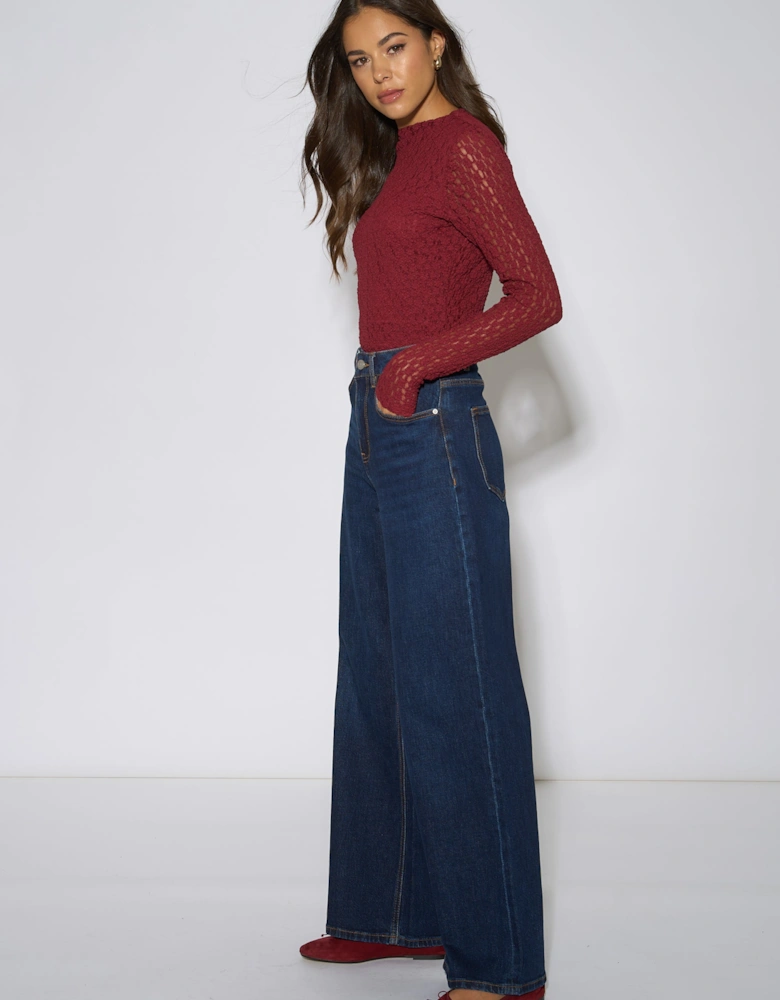 Indigo Mid Rise Wide Leg Jeans