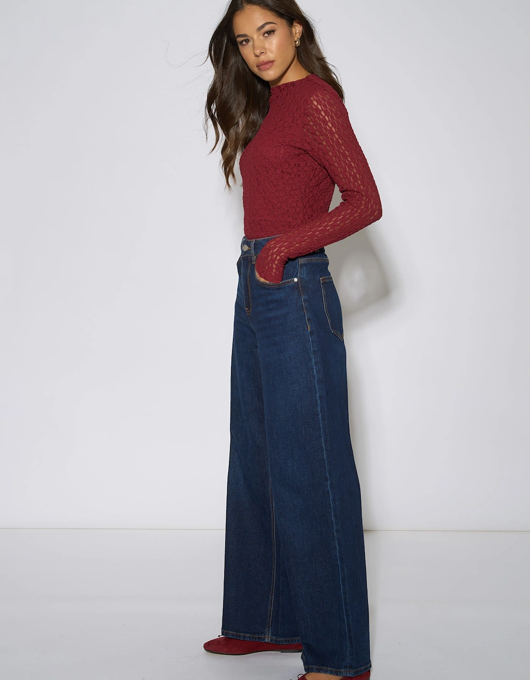Indigo Mid Rise Wide Leg Jeans