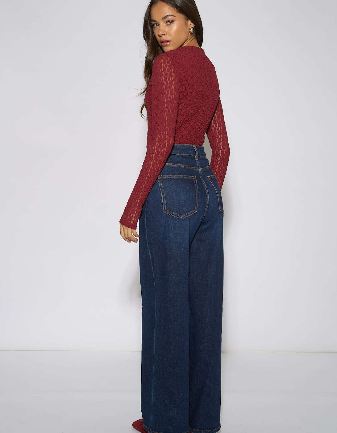 Indigo Mid Rise Wide Leg Jeans