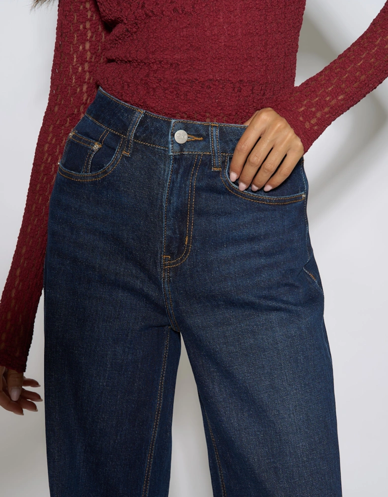 Indigo Mid Rise Wide Leg Jeans