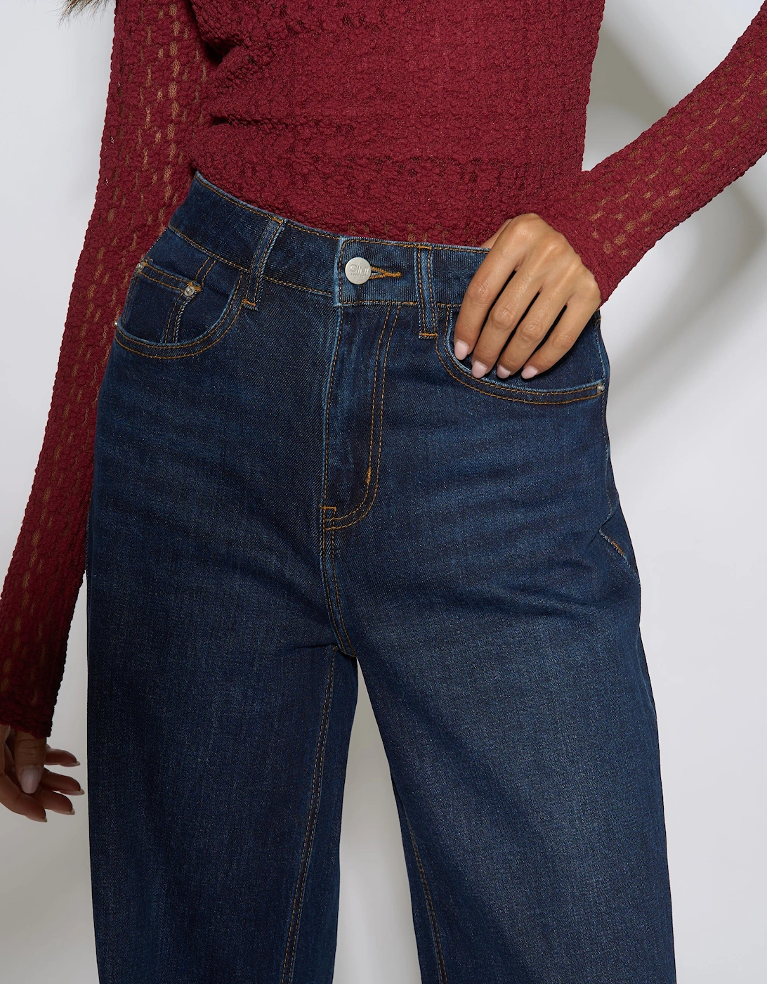Indigo Mid Rise Wide Leg Jeans