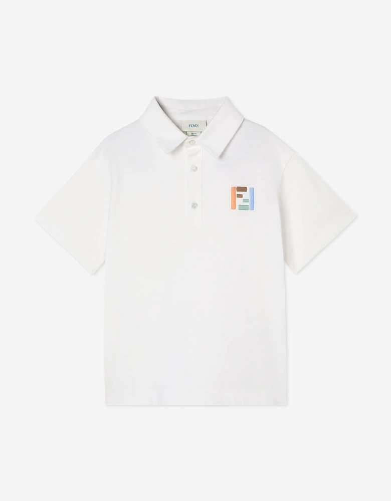 Fendi Boys FF Logo Polo Shirt in White
