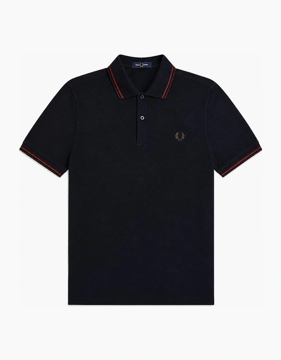 Fred Perry Men's Black Twin Tipped Polo Shirt Navy/Brandy/Rich Brown - Size 36