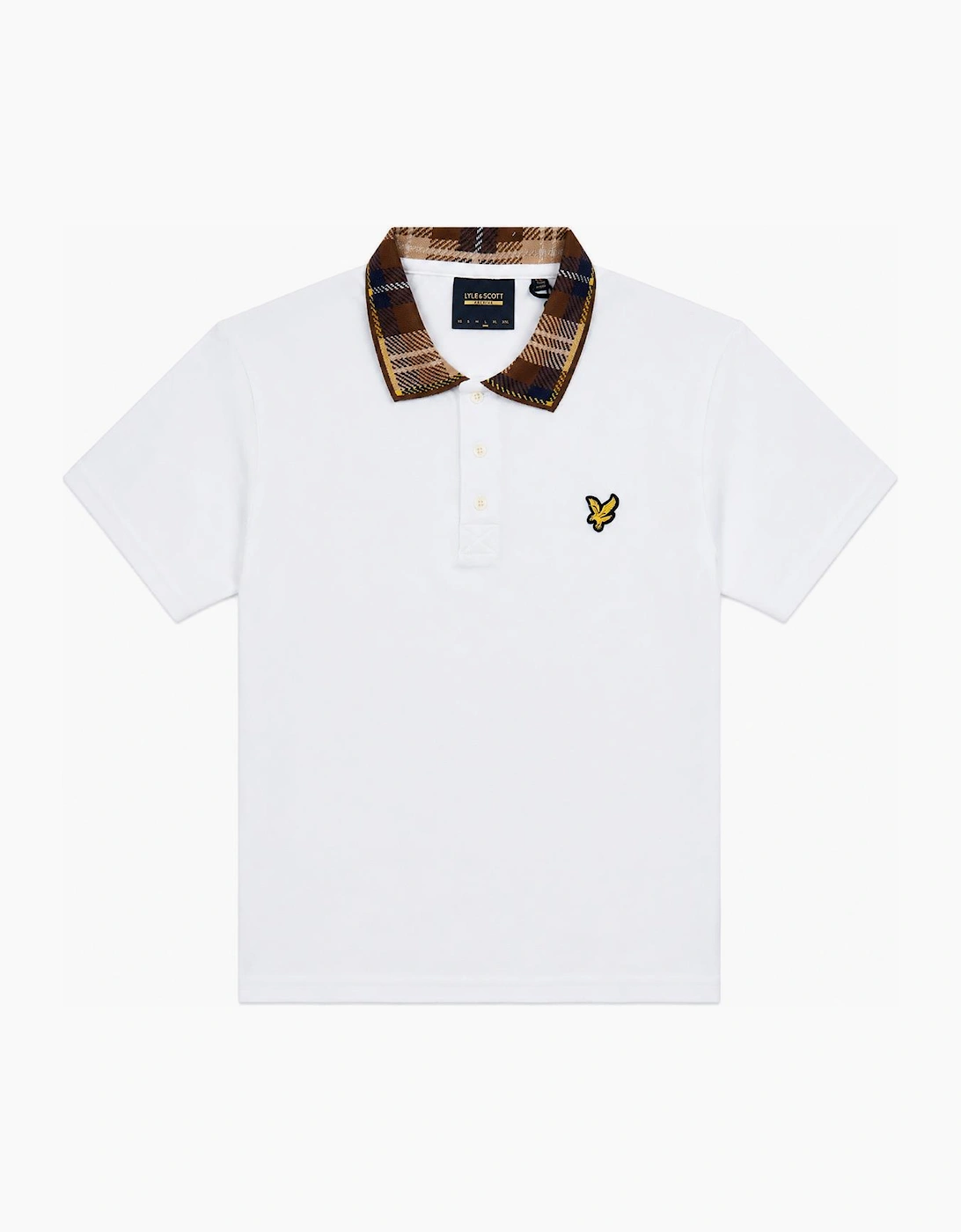 Lyle And Scott Men's White Lyle & Scott Tartan Collar Polo Shirt /Brown - Size 40