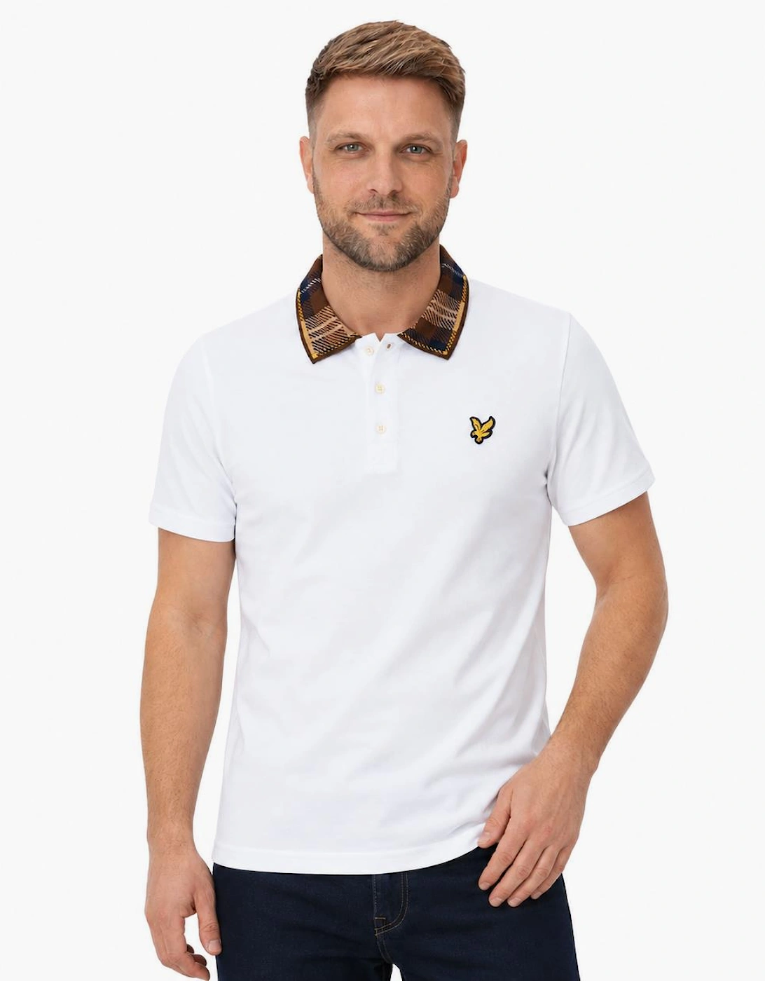 Lyle & Scott Tartan Collar Polo Shirt White/Brown