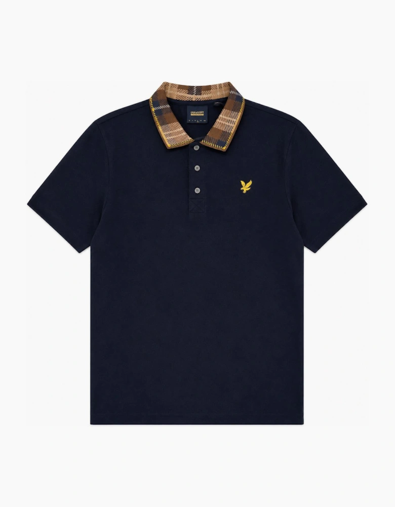 Lyle & Scott Tartan Collar Polo Shirt Navy/Brown