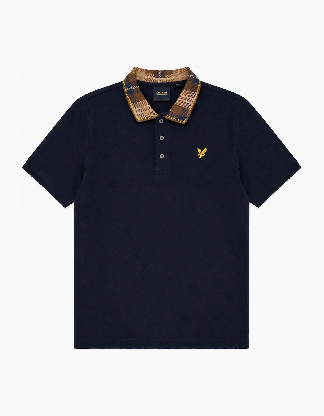 Lyle And Scott Men's Black Lyle & Scott Tartan Collar Polo Shirt Navy/Brown - Size 42