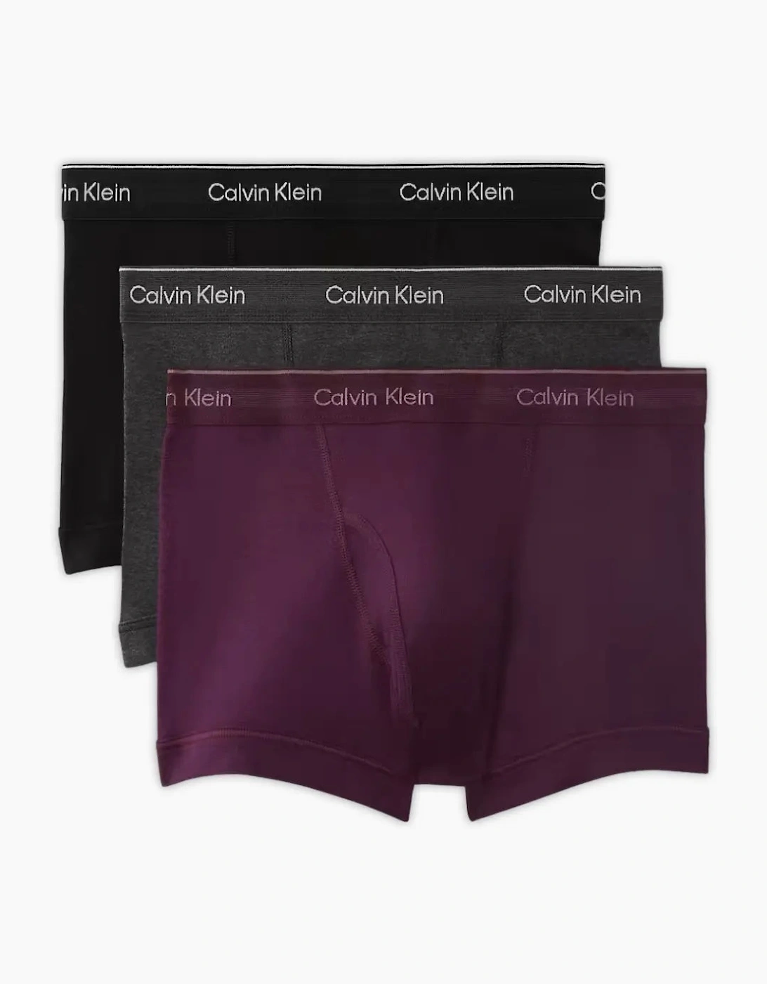 3-Pack Cotton Classics Striped Waist Boxer Trunks, Black/Purple/Charcoal