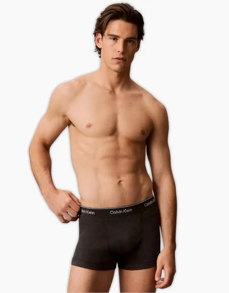 3-Pack Cotton Classics Striped Waist Boxer Trunks, Black/Purple/Charcoal