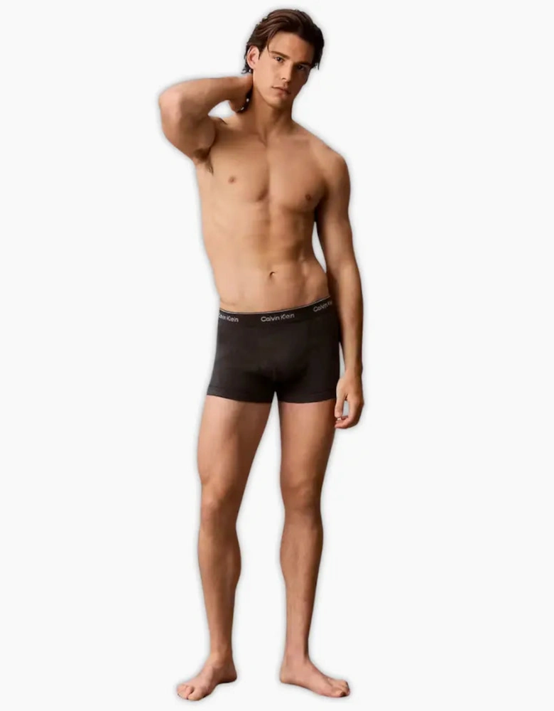 3-Pack Cotton Classics Striped Waist Boxer Trunks, Black/Purple/Charcoal