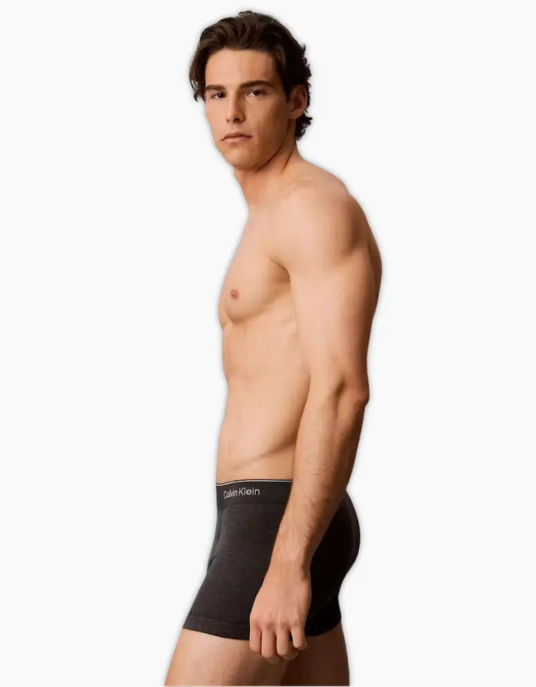 3-Pack Cotton Classics Striped Waist Boxer Trunks, Black/Purple/Charcoal