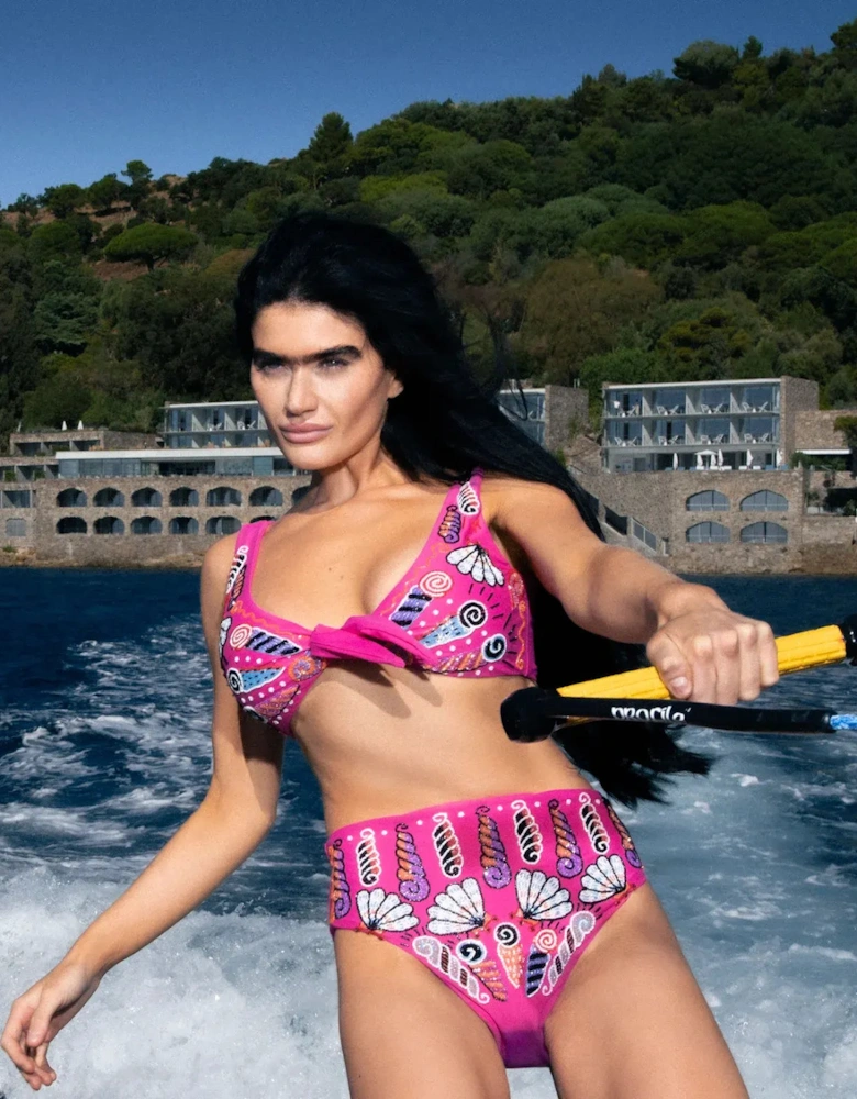 Oceanus x Zandra Rhodes Nebula Shell Bikini Bottom Fuchsia