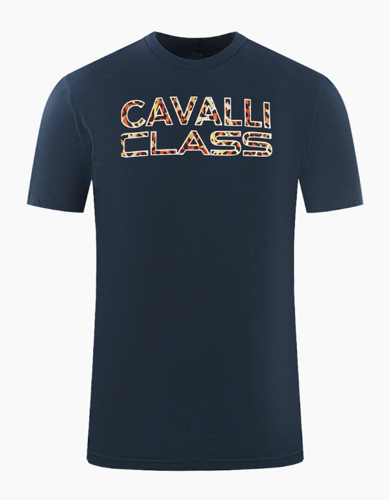 Cavalli Class Printed Logo Navy Blue T-Shirt
