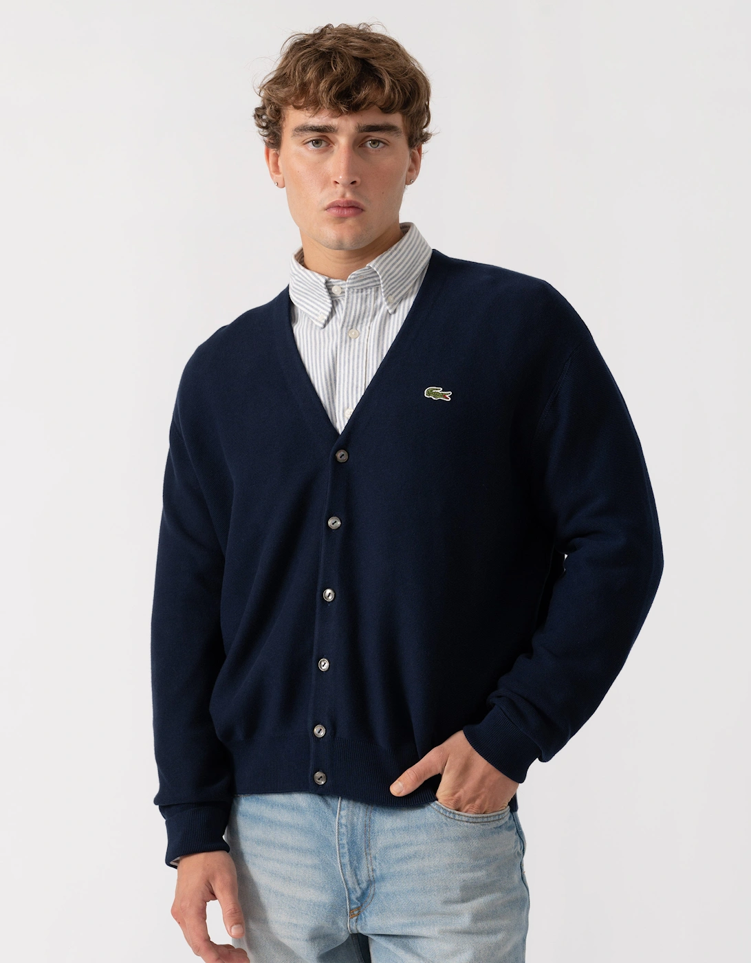 Lacoste Men's Lacoste Mens V-Neck Cotton Knit Cardigan - Blue Marine 166