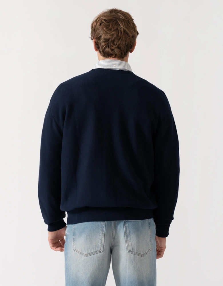 Lacoste Mens V-Neck Cotton Knit Cardigan - Blue Marine 166