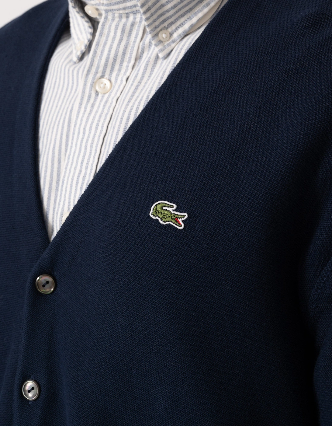 Lacoste Mens V-Neck Cotton Knit Cardigan - Blue Marine 166