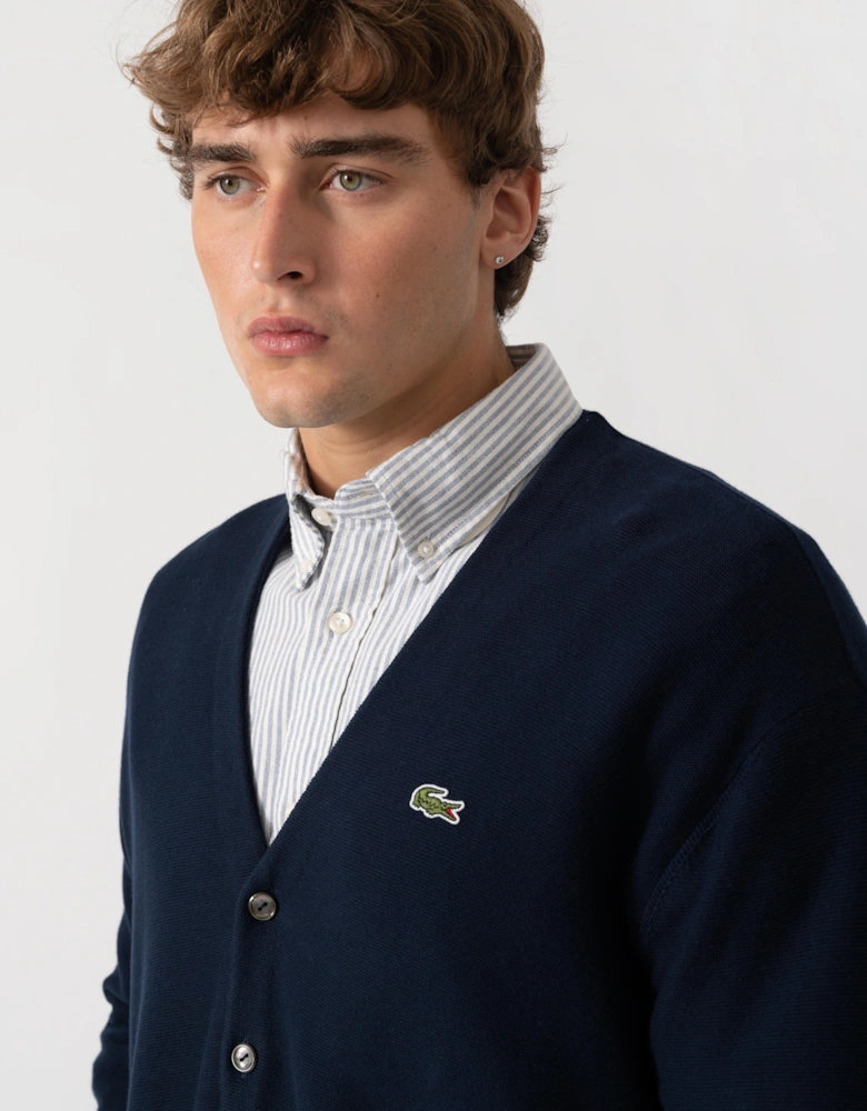 Lacoste Mens V-Neck Cotton Knit Cardigan - Blue Marine 166