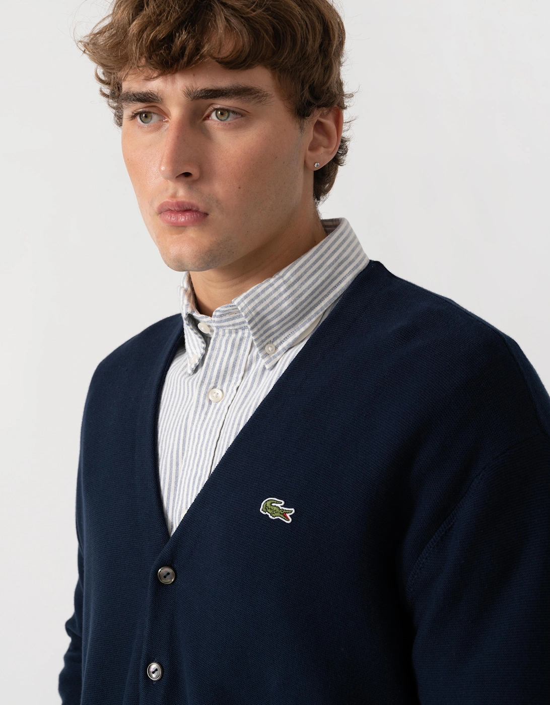 Lacoste Mens V-Neck Cotton Knit Cardigan - Blue Marine 166