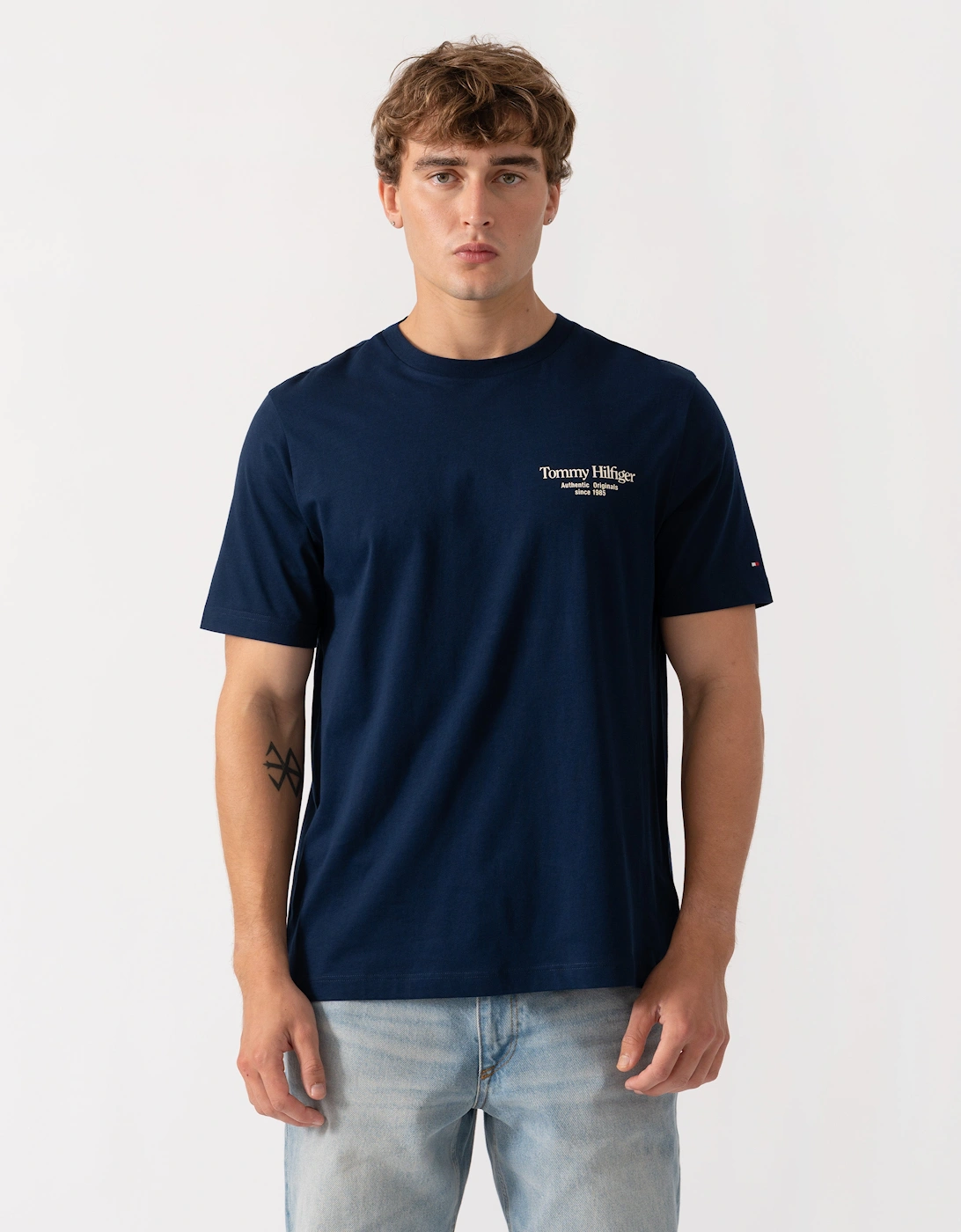 Tommy Hilfiger Mens Back Text Seasonal Graphic T-Shirt - Carbon Navy
