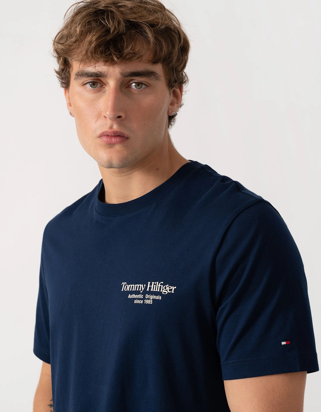 Tommy Hilfiger Mens Back Text Seasonal Graphic T-Shirt - Carbon Navy