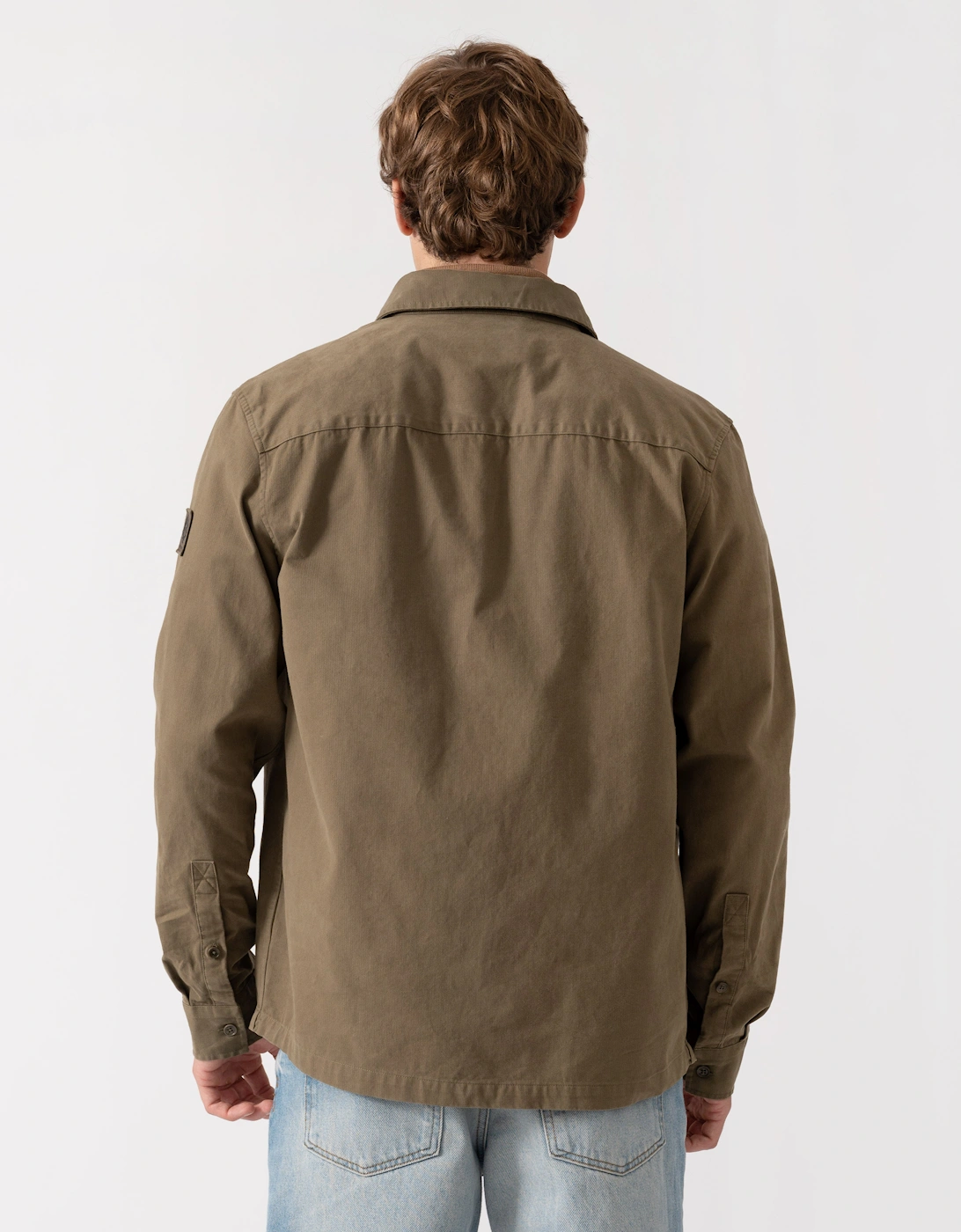 Belstaff Mens Outpost Shirt Cotton Herringbone - Khaki Green