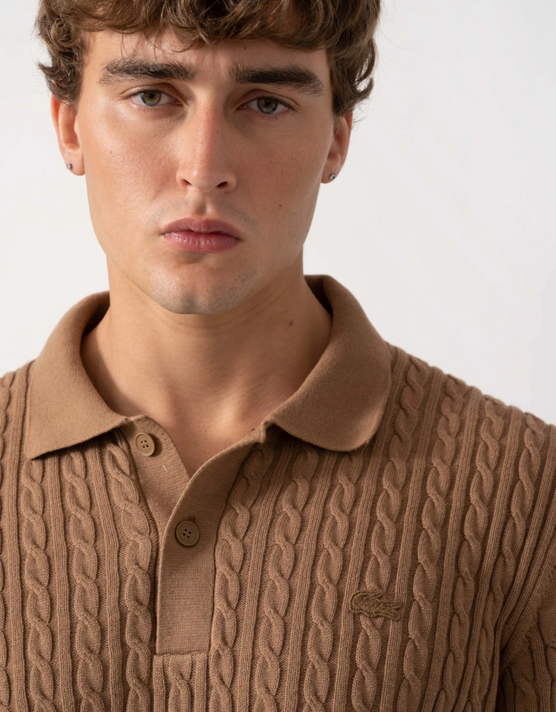 Lacoste Polo Mens Short Sleeve Sweatshirt - Cookie/Green UQW