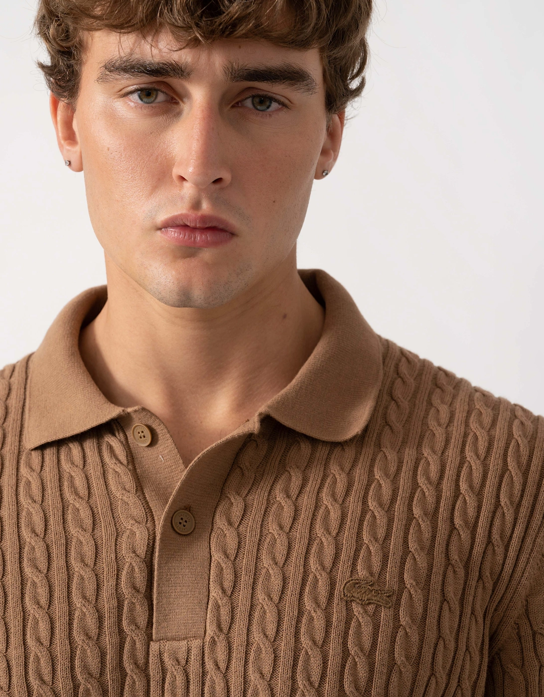 Lacoste Polo Mens Short Sleeve Sweatshirt - Cookie/Green UQW