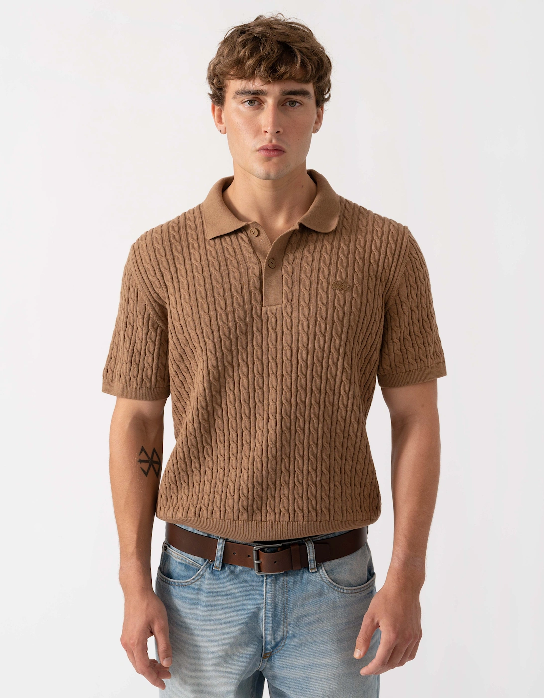 Lacoste Polo Mens Short Sleeve Sweatshirt - Cookie/Green UQW