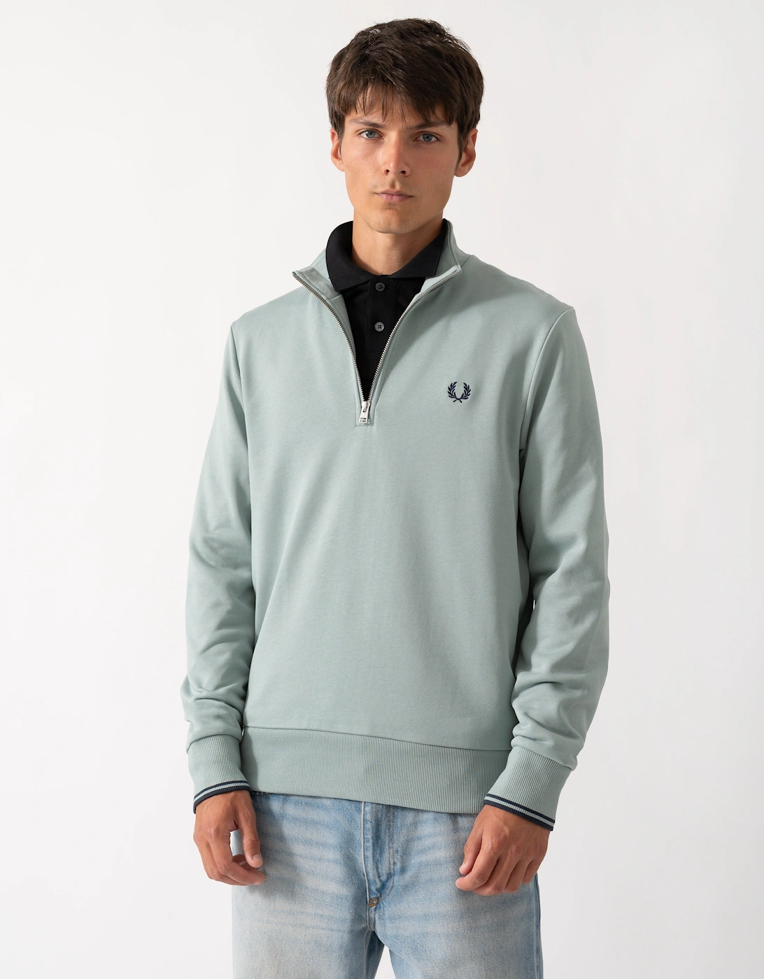 Fred Perry Mens Half Zip Sweatshirt - Silver Blue/Dark Airforce 71C