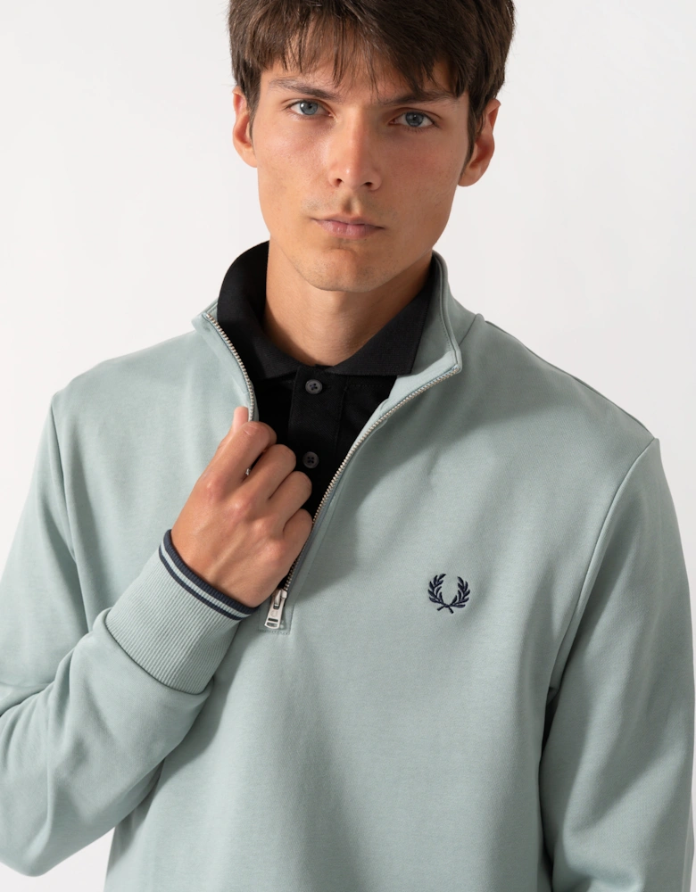 Fred Perry Mens Half Zip Sweatshirt - Silver Blue/Dark Airforce 71C