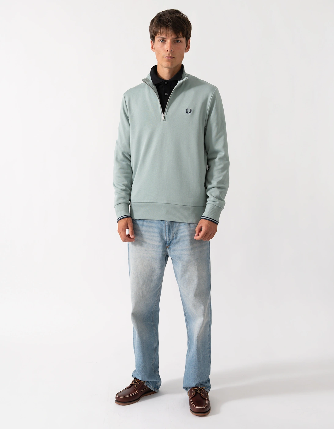 Fred Perry Mens Half Zip Sweatshirt - Silver Blue/Dark Airforce 71C