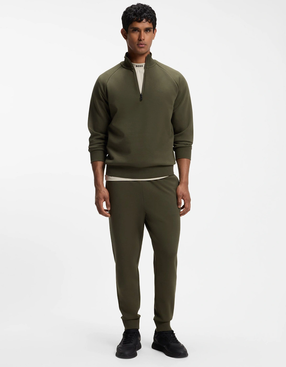 BOSS Green Hadiko Mens Stretch-cotton track pants with puff-print logo - Olive 398