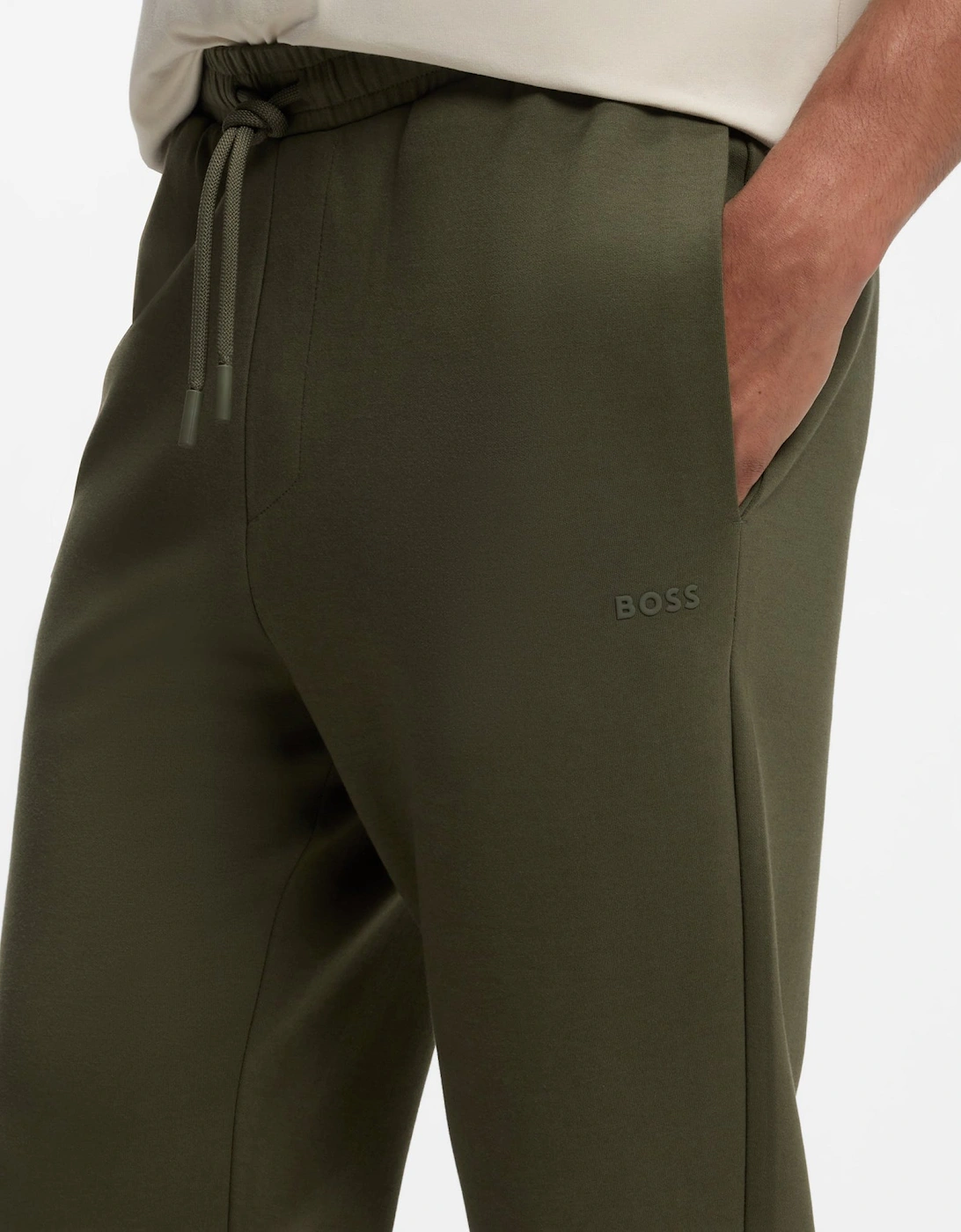 BOSS Green Hadiko Mens Stretch-cotton track pants with puff-print logo - Olive 398