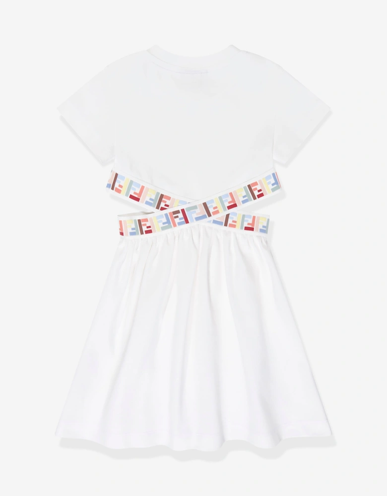 Fendi Girls Cut-Out Detail Dress in Ivory
