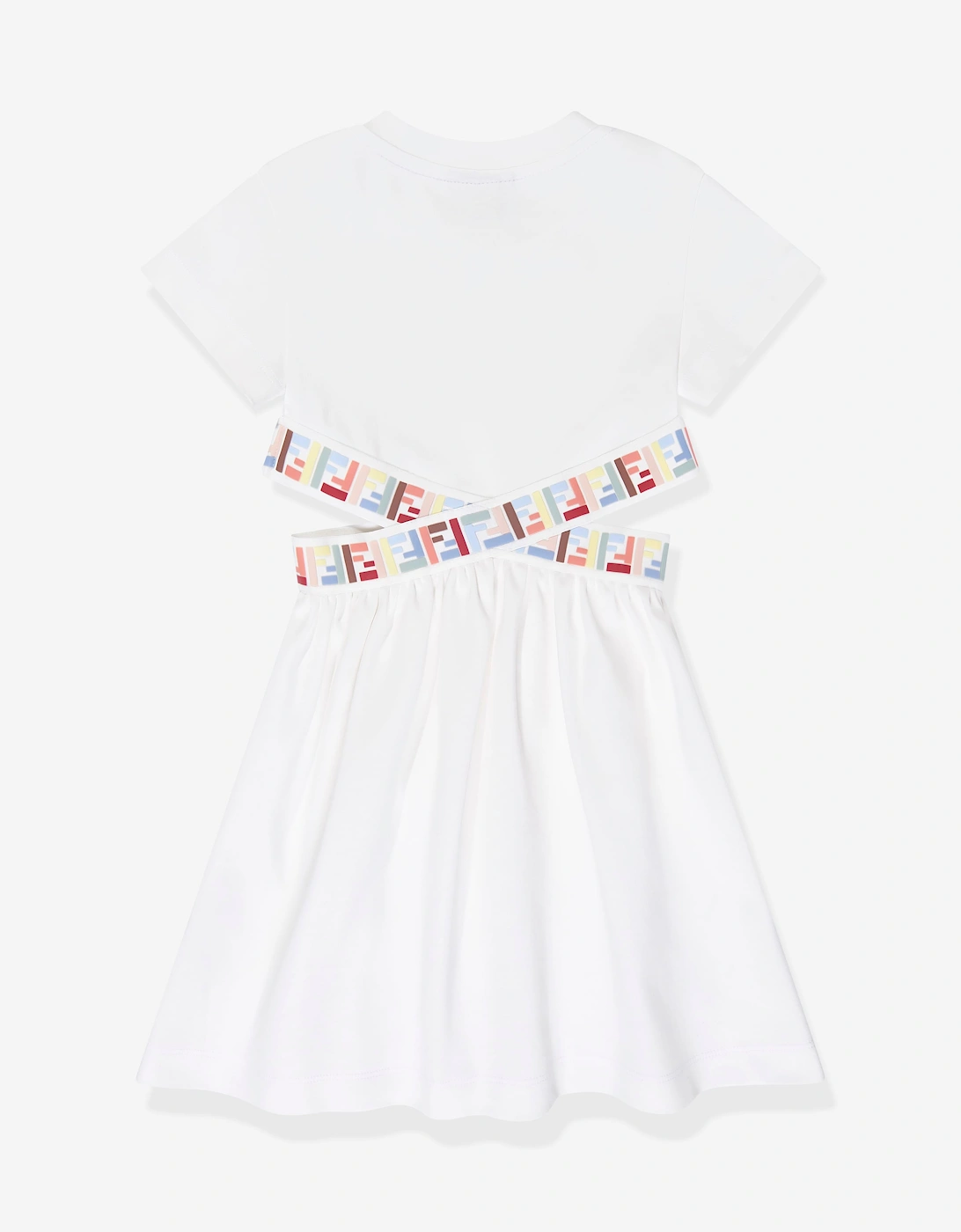 Fendi Girls Cut-Out Detail Dress in Ivory