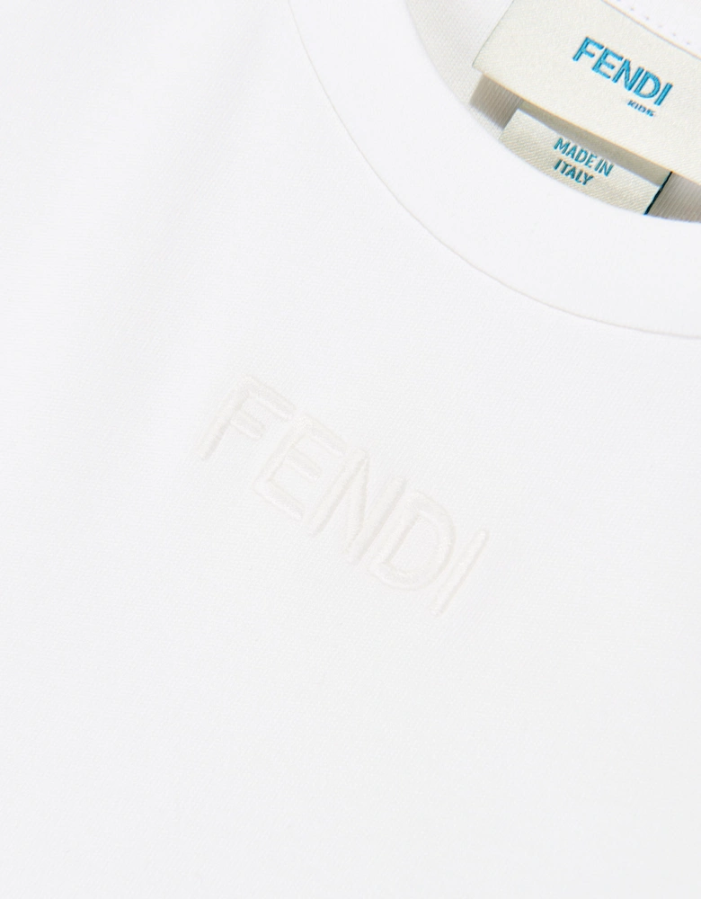 Fendi Girls Cut-Out Detail Dress in Ivory