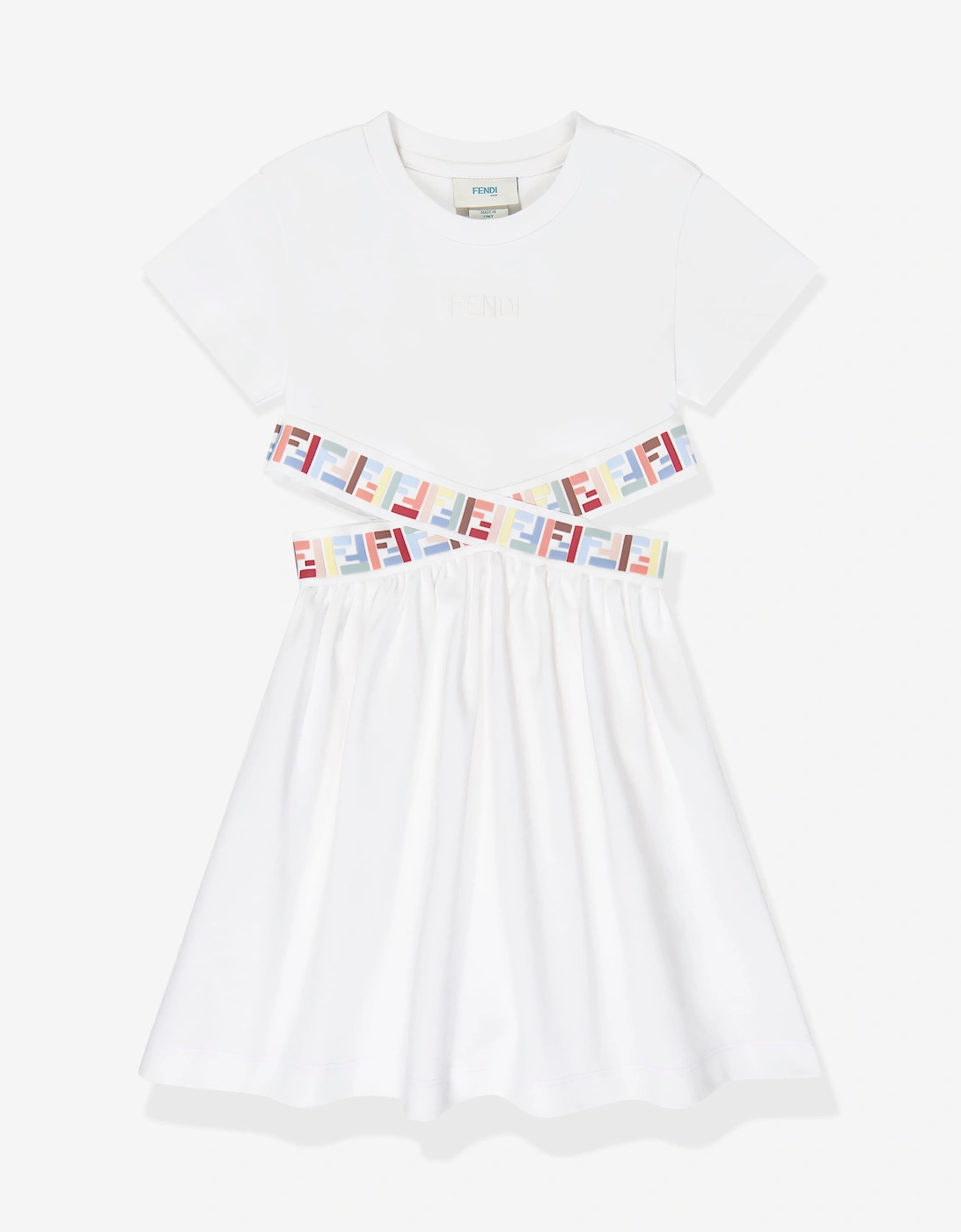 Fendi Girls Cut-Out Detail Dress in Ivory