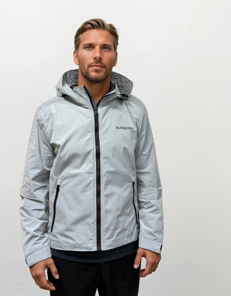 Burberry 'Hargrave' Zip-Up Logo Hooded Rain Jacket Gale Grey