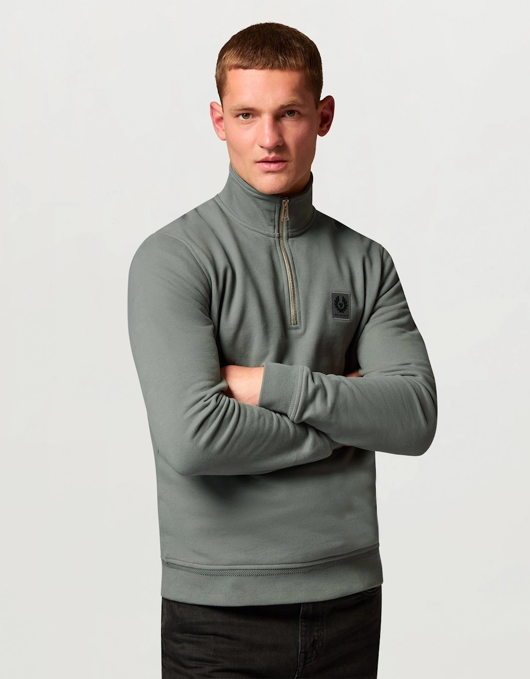 Belstaff Mens Logo Quarter Zip Sweatshirt - Atlantic Grey