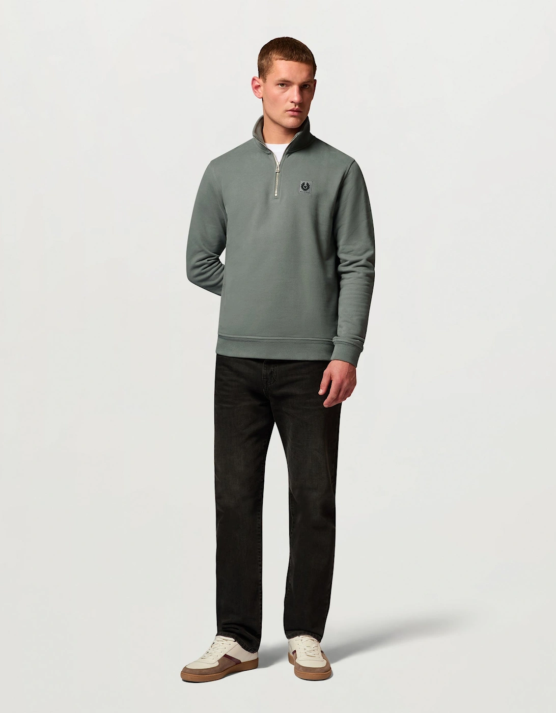 Belstaff Men's Tan Logo Quarter Zip Sweatshirt - Atlantic Grey - Size Xl