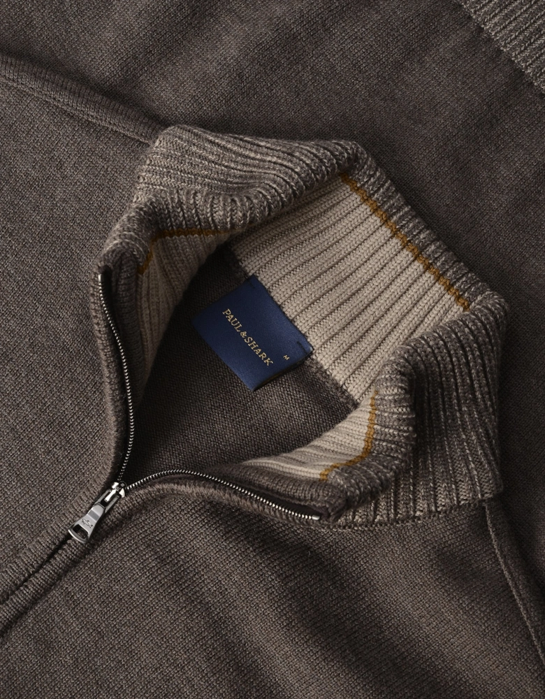 Moon Badge Soft Touch 1/4 Zip Sweater Brown