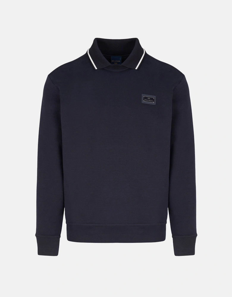 XSoft Cotton Knitted Collar Ls Polo Navy