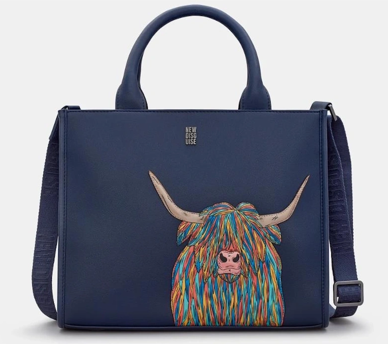 New Disguise Highland Cow Tote bag in navy