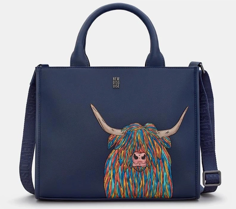 New Disguise Highland Cow Tote bag in navy