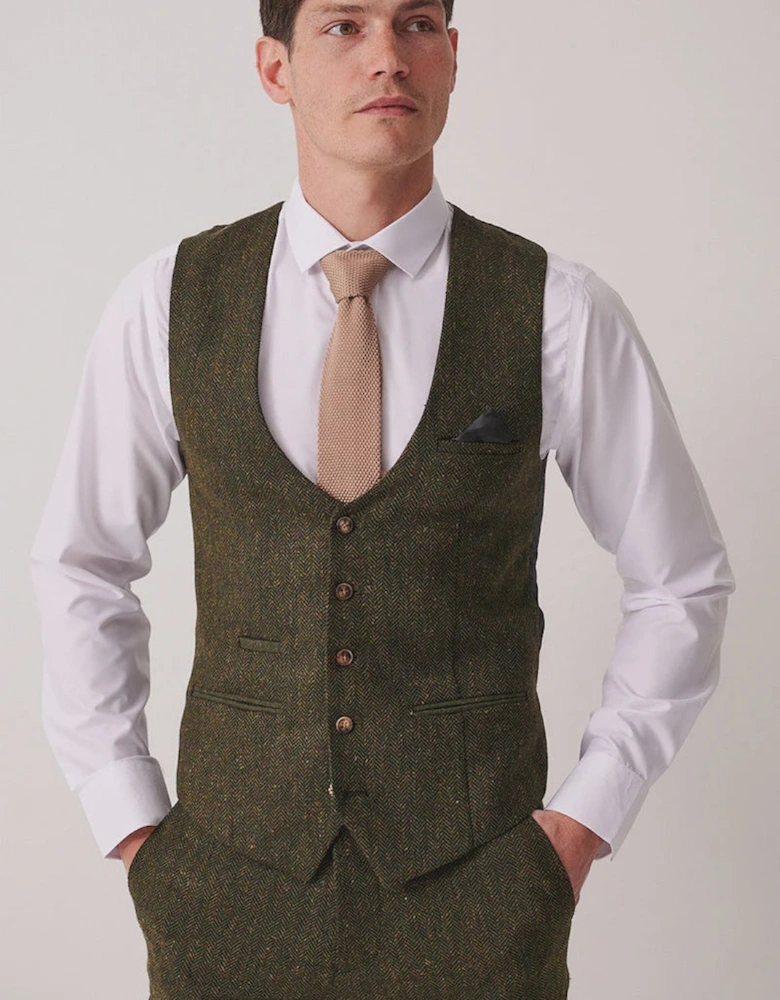 Marc Darcy Dean Tweed Waistcoat - Olive Green