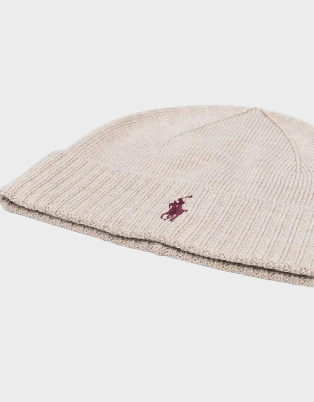 Logo Embroidered Wool Beanie Natural Beige