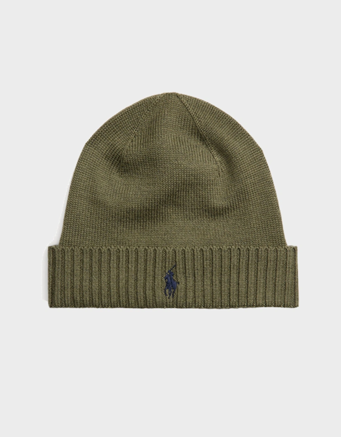 Logo Embroidered Wool Beanie Khaki Green