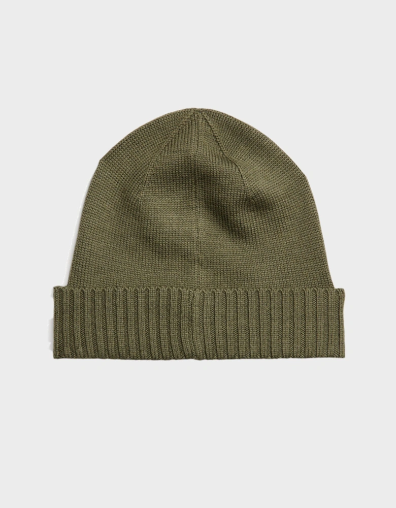 Logo Embroidered Wool Beanie Khaki Green