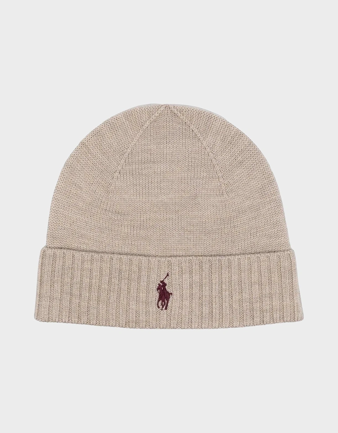Logo Embroidered Wool Beanie Natural Beige